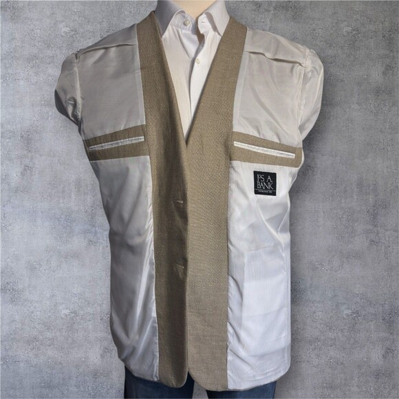 JOS A BANK Mens Blazer 44R LINEN/WOOL Taupe Sport Coat Two Button Jacket Suits - Picture 13 of 16